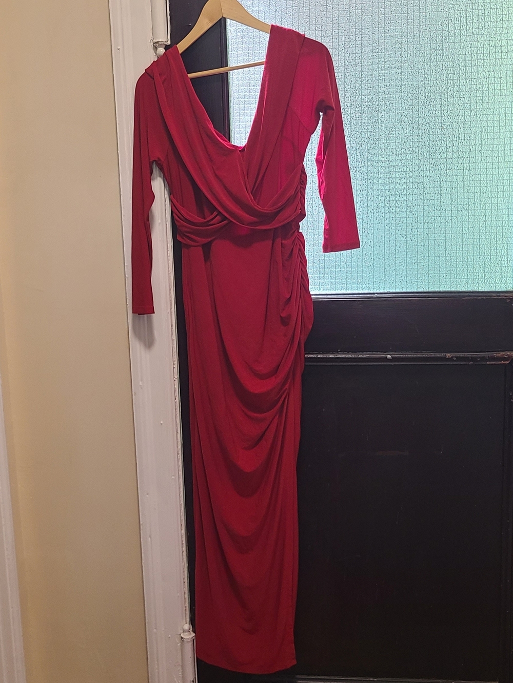 Fashion Nova Red Draped Long Sleeve Maxi Dress